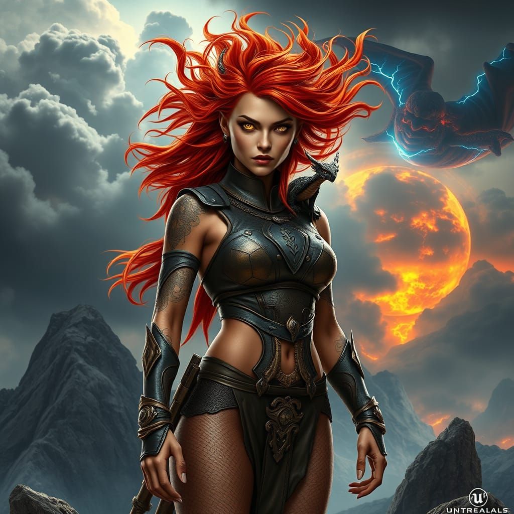 Epic Dragon Mistress in Cyberpunk Fantasy Style