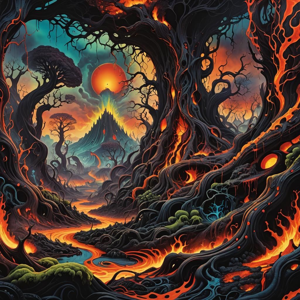 Psychedelic Album Art: Hellish Landscape in Electric Colors