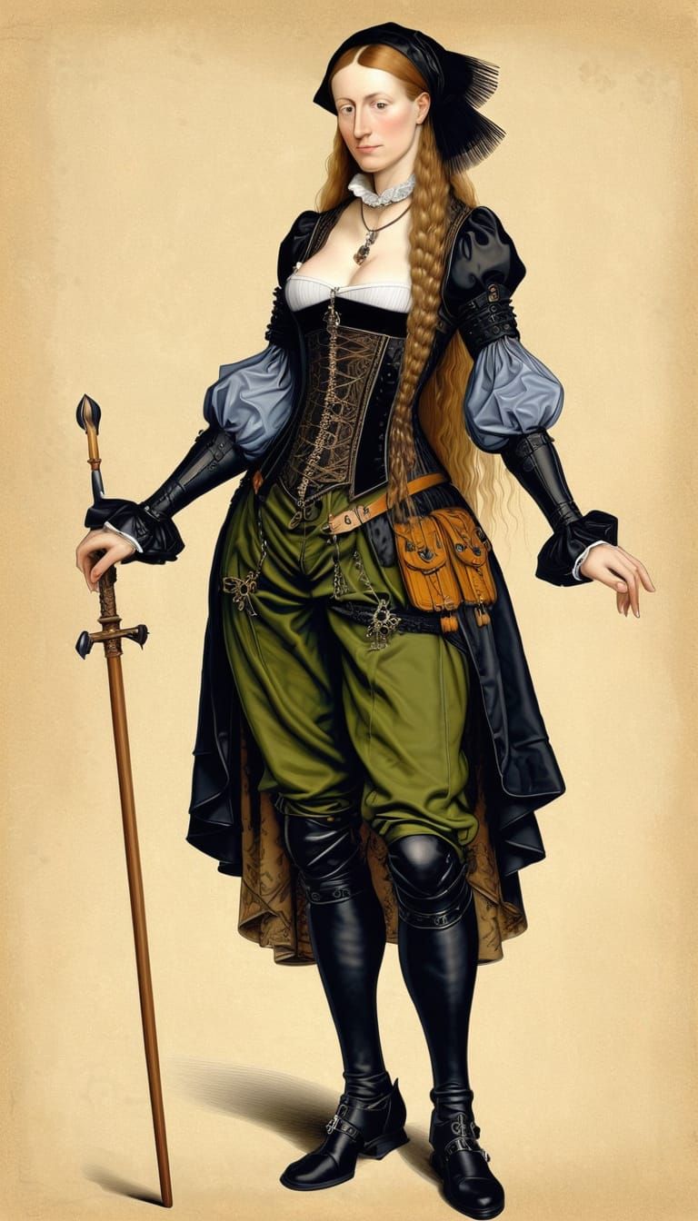 Modern Goth Waifu Portrait in Albrecht Dürer Style