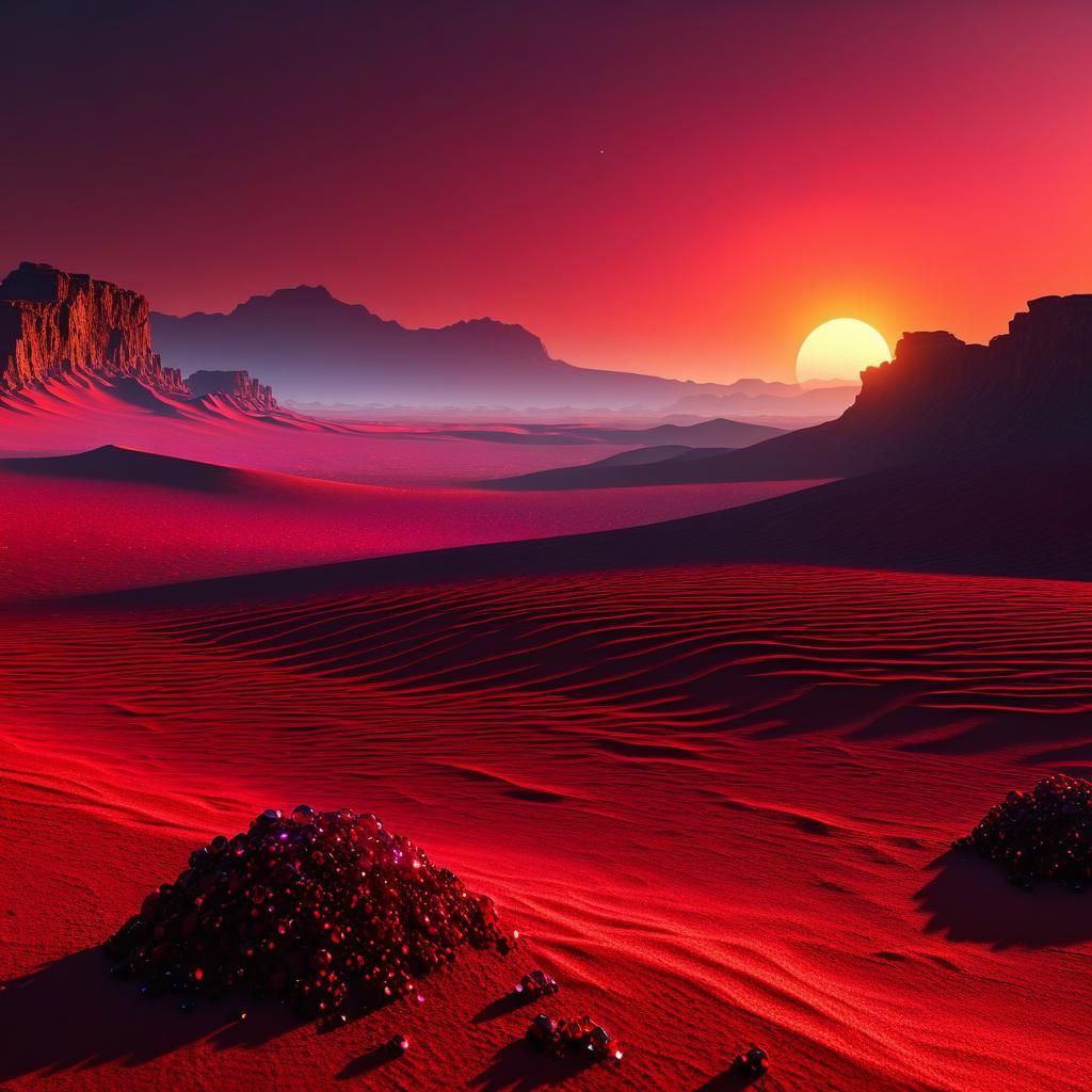 Crystaline Ruby Desert Dreamscape in Vibrant Sunset Colors