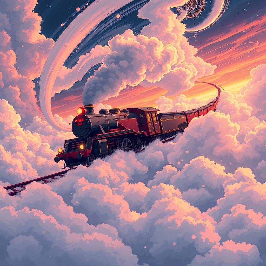 Majestic Train in Clouds Anime Style