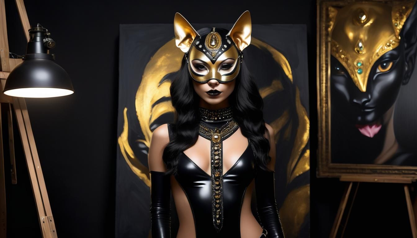 Dark Canvas: Woman in Latex Harness, Grunge Style