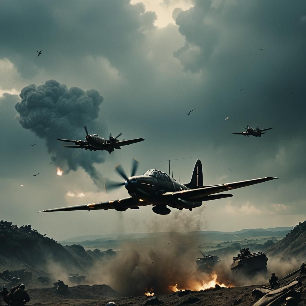 Dramatic WW2 Film Still in Cinematic Style