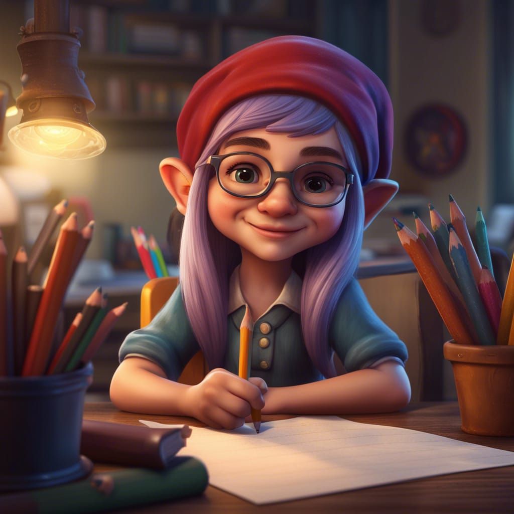Cute Gnome Teacher with Students, Detailed Matte Painting