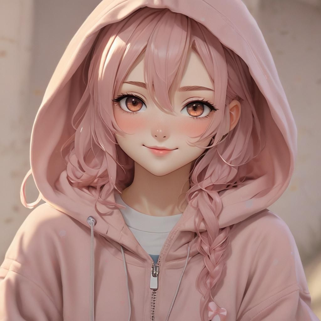 Anime Girl in Oversized Hoodie, Manga Style