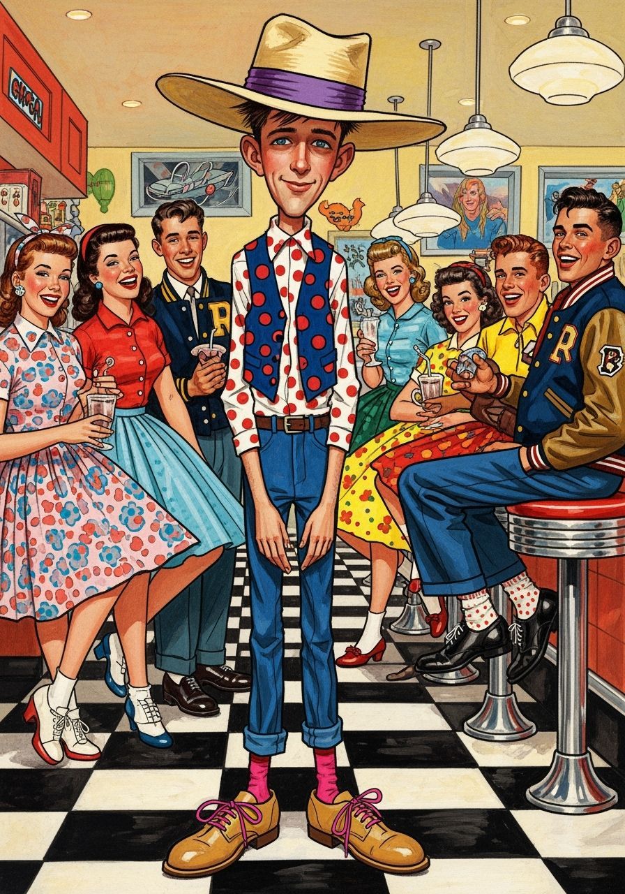Whimsical Diner Scene with Man in Pink Laces