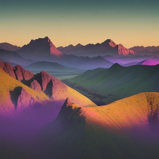 Sunset Over Valley with Mountains in Hyperrealistic Style