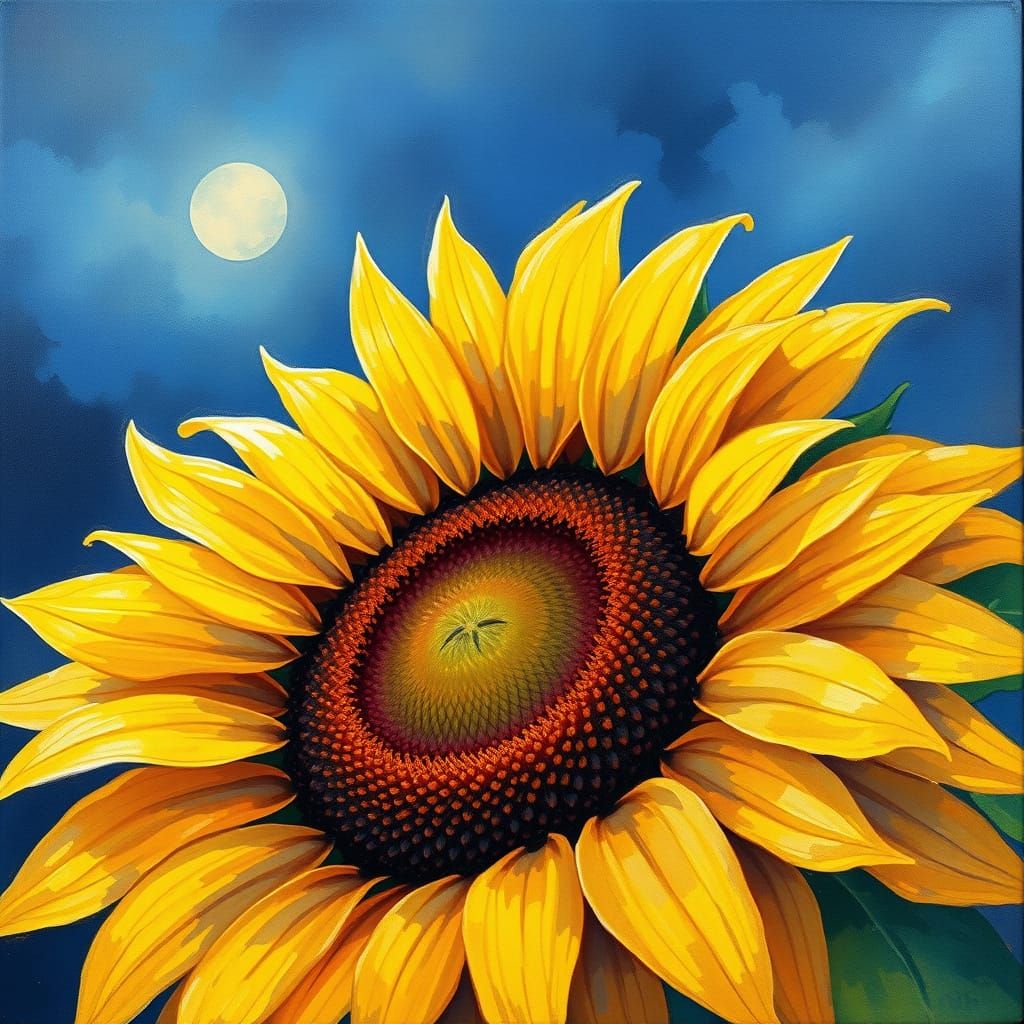 Dreamy Impressionist Sunflower Close-Up in Gouache Style