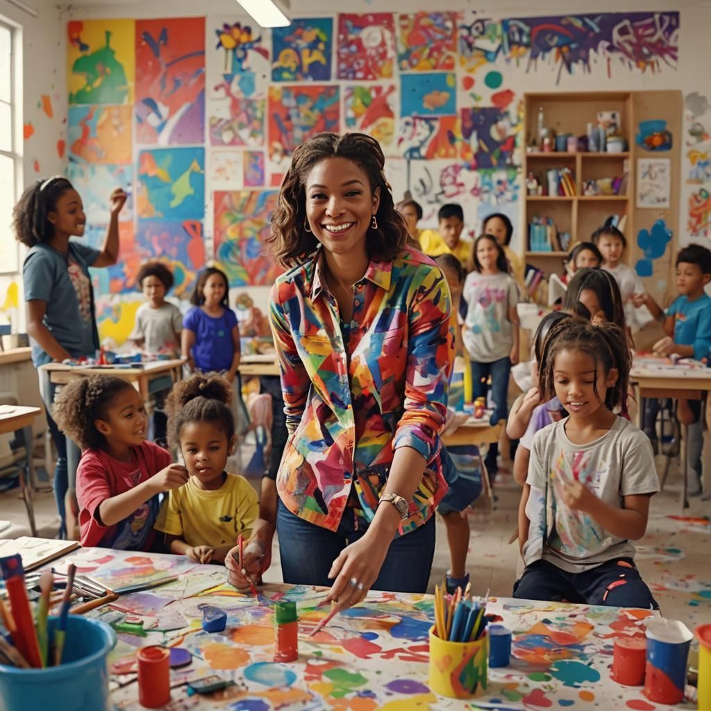 Daycare Teacher in Graffiti Art Style Classroom