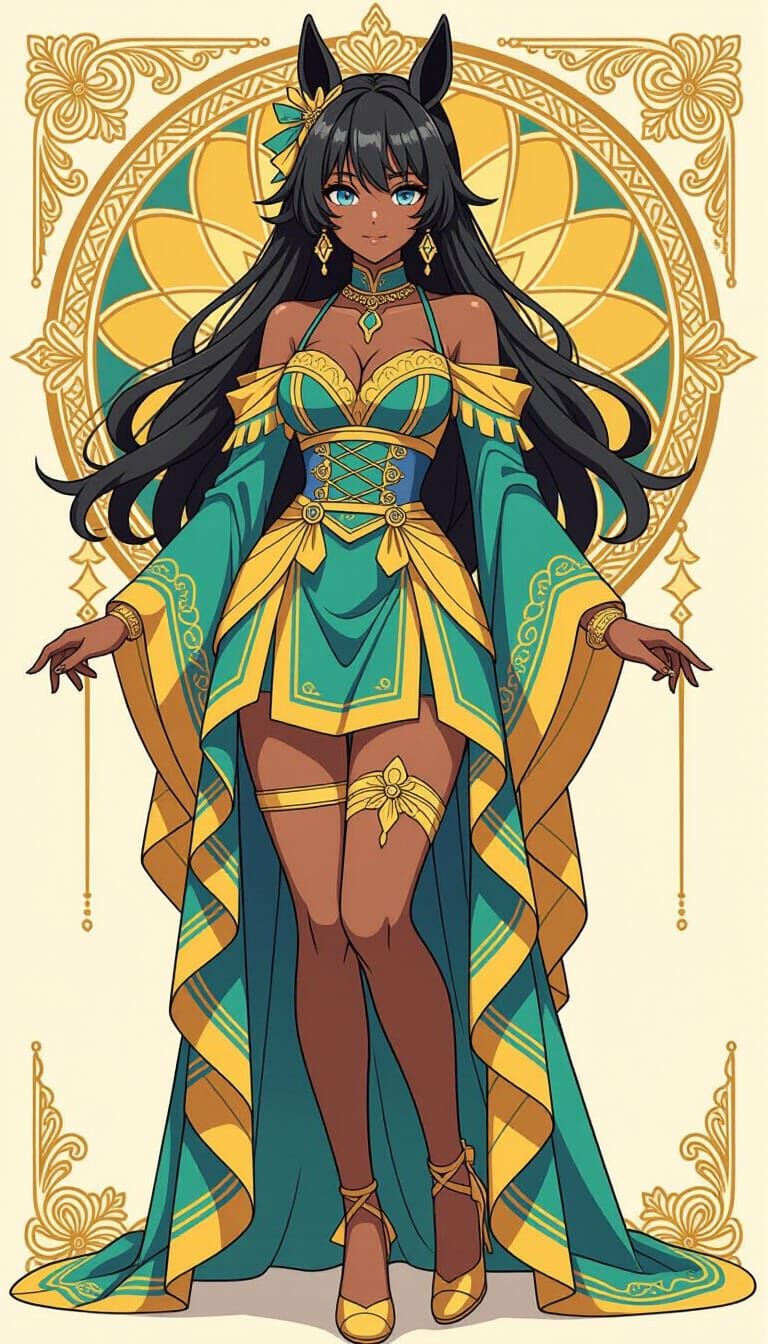 Uma Musume of American Pharoah in Art Nouveau Style