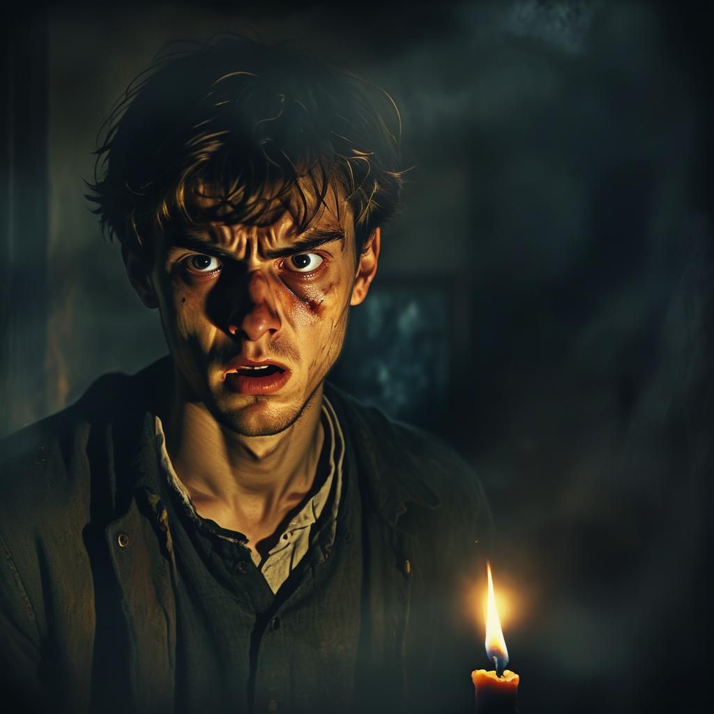 Frightened Man in Dramatic Lighting, Munch Style