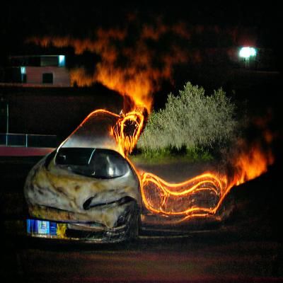 Burning Car at Night: A Fiery Spectacle