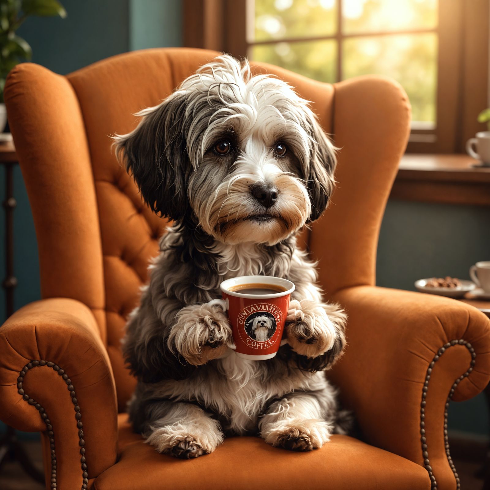 Havanese Dog Enjoying Coffee Break