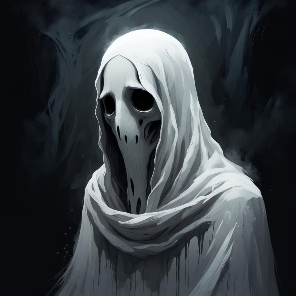 Sad Ghost in Dark Room: Hyperrealistic Concept Art