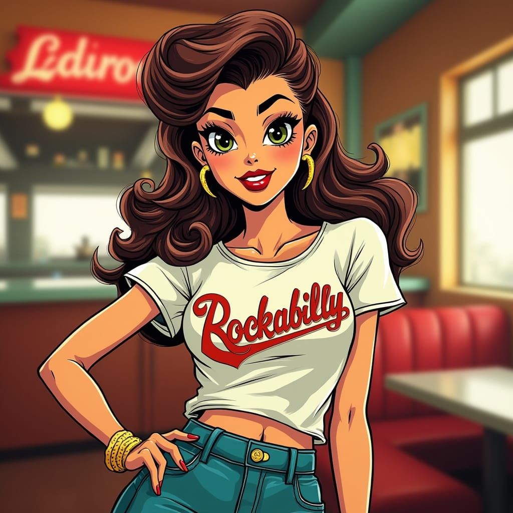 Vibrant Rockabilly Girl in Retro Style