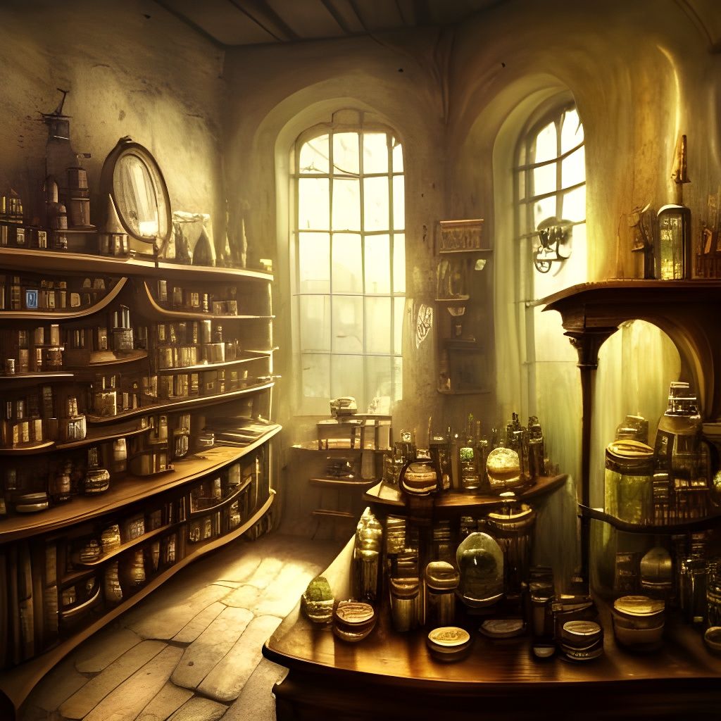 Illuminated Alchemist Apothecary in Rococo Style