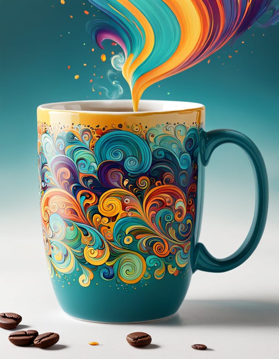 Vibrant Colors Emanate from Ornate Coffee Mug