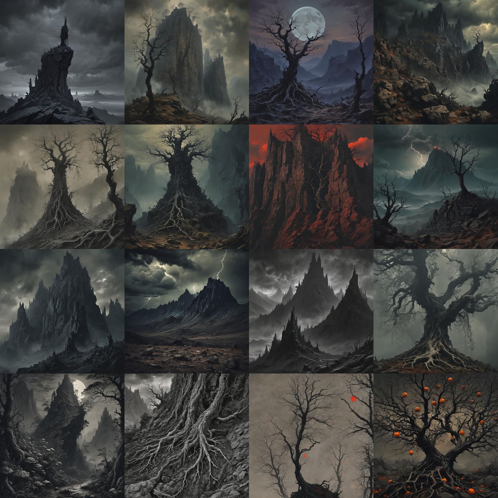 Surreal Mountain Landscape in Dark Fantasy Style