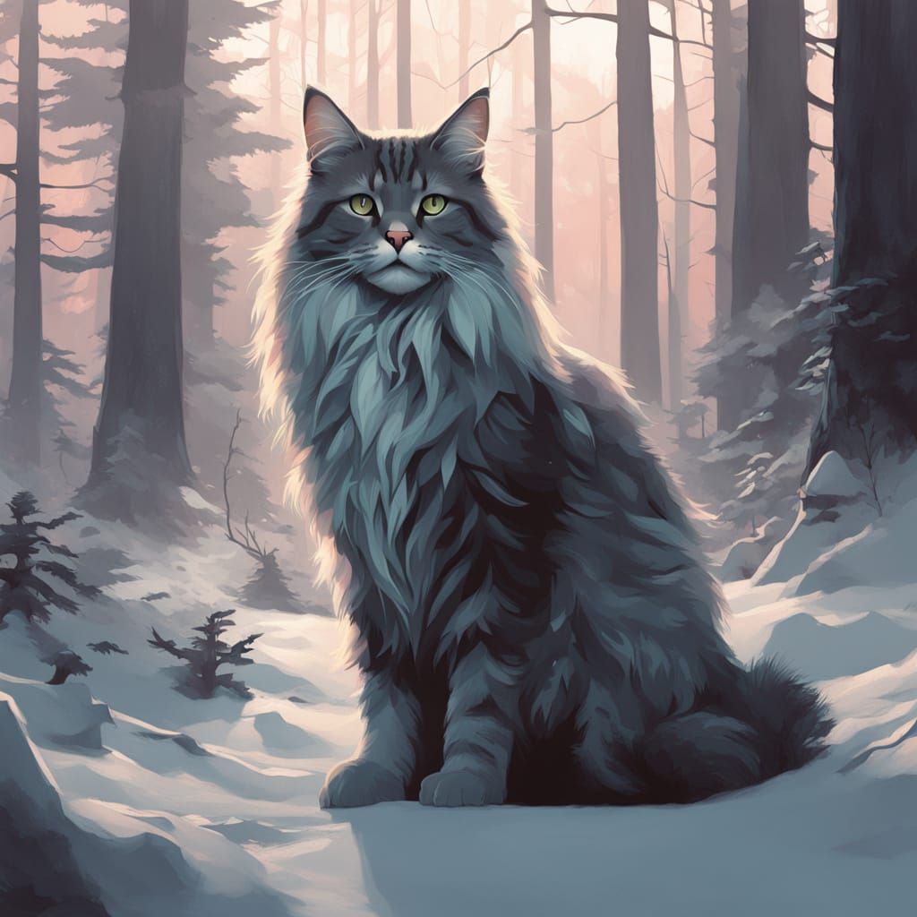 Majestic Maine Coon in a Moonlit Forest Scene