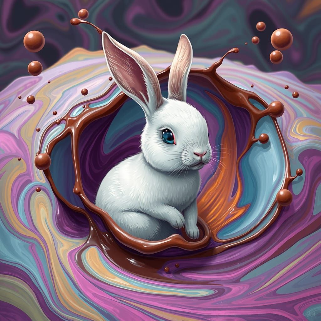 Chocolate Rabbit in Surreal Abstract Landscape