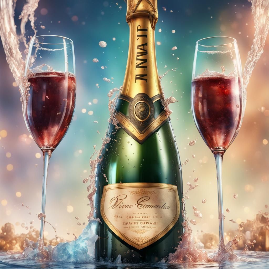 Watercolor Champagne Bottle in Party Atmosphere