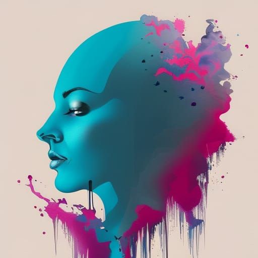 Hyperrealistic Rorschach Inkblot of Woman in Blue and Pink
