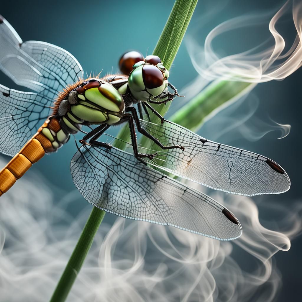 Dragonfly in Smoke: Hyperdetailed Macro Photography