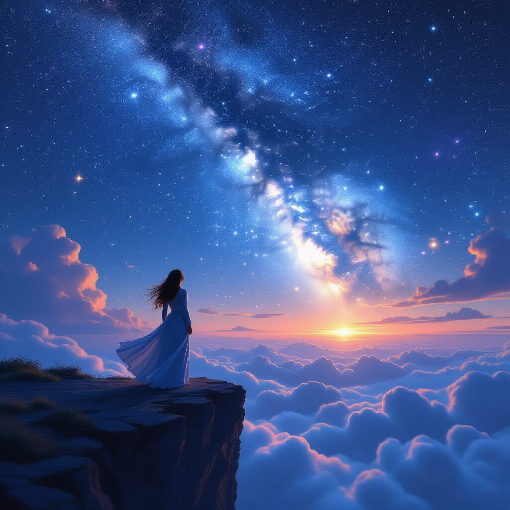 Woman Gazing at Starry Night Sky