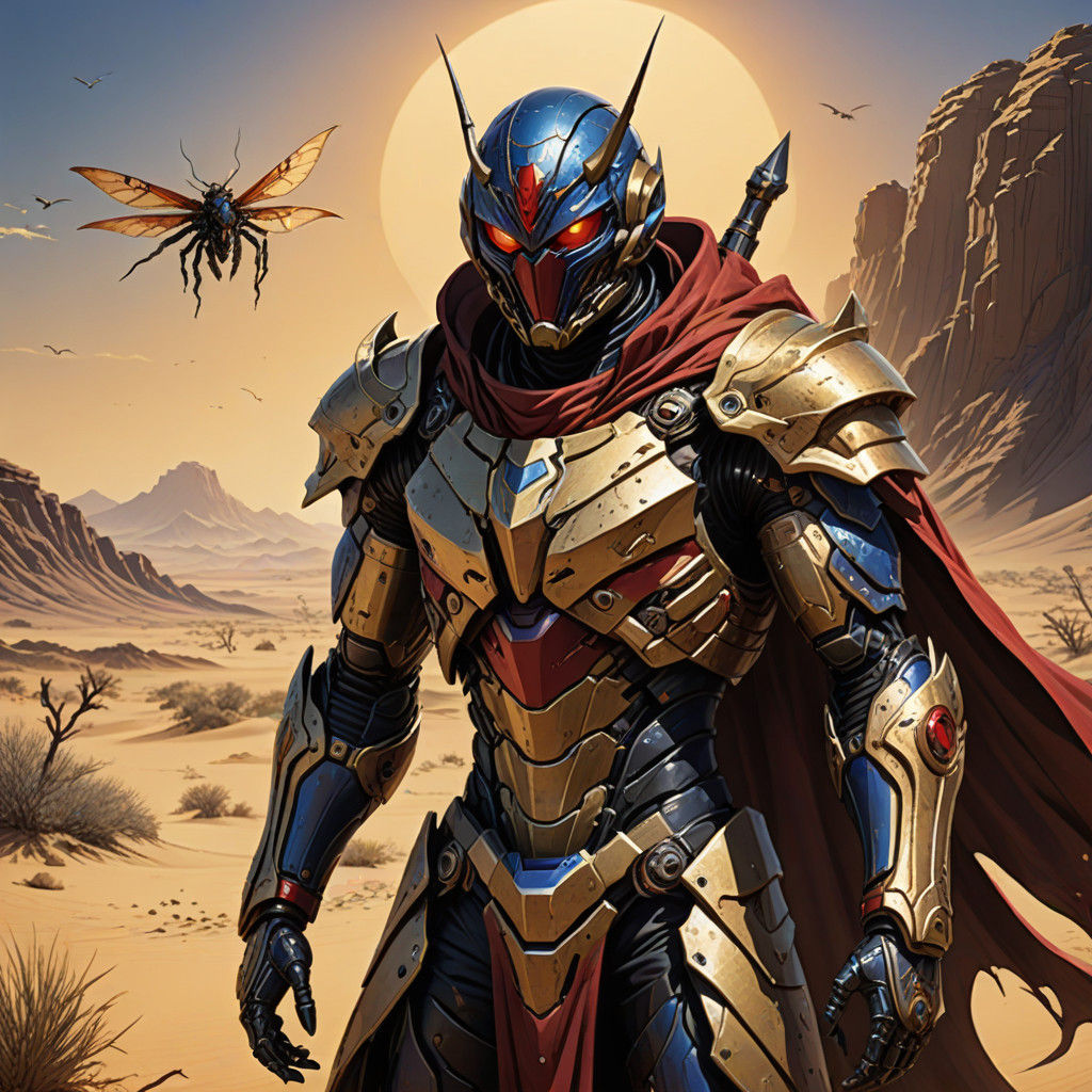 Kamen Rider Fights Mythical Assassin in Desert Landscape