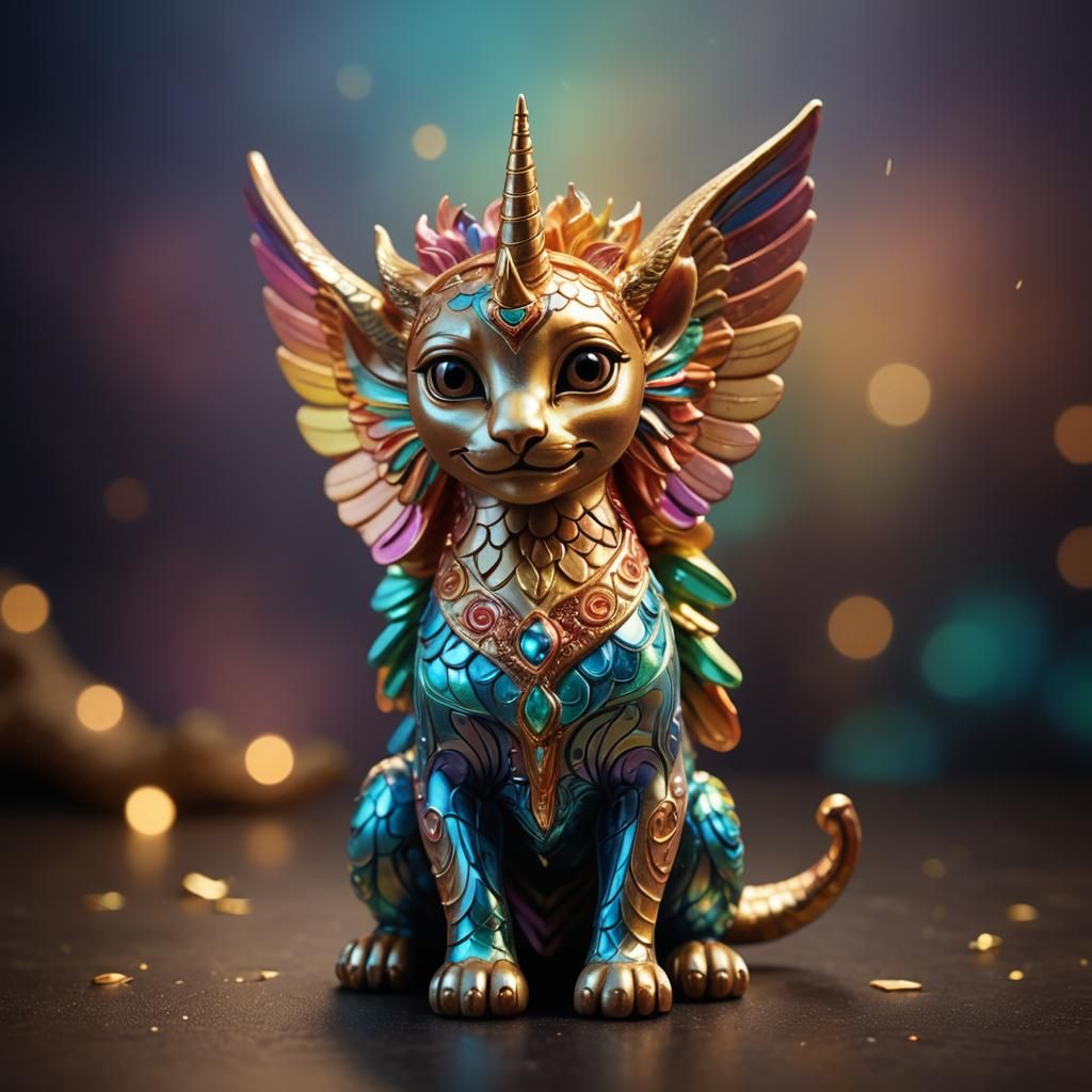 Winged Unicorn Sphinx Figurine in Cartoonish Style