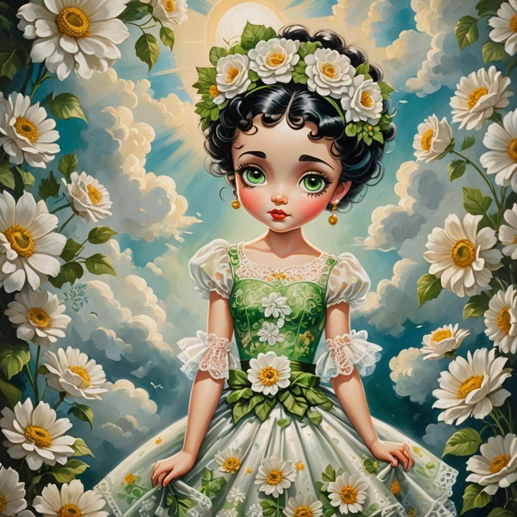 Baroque Oil Painting of Betty Boop in White Lace