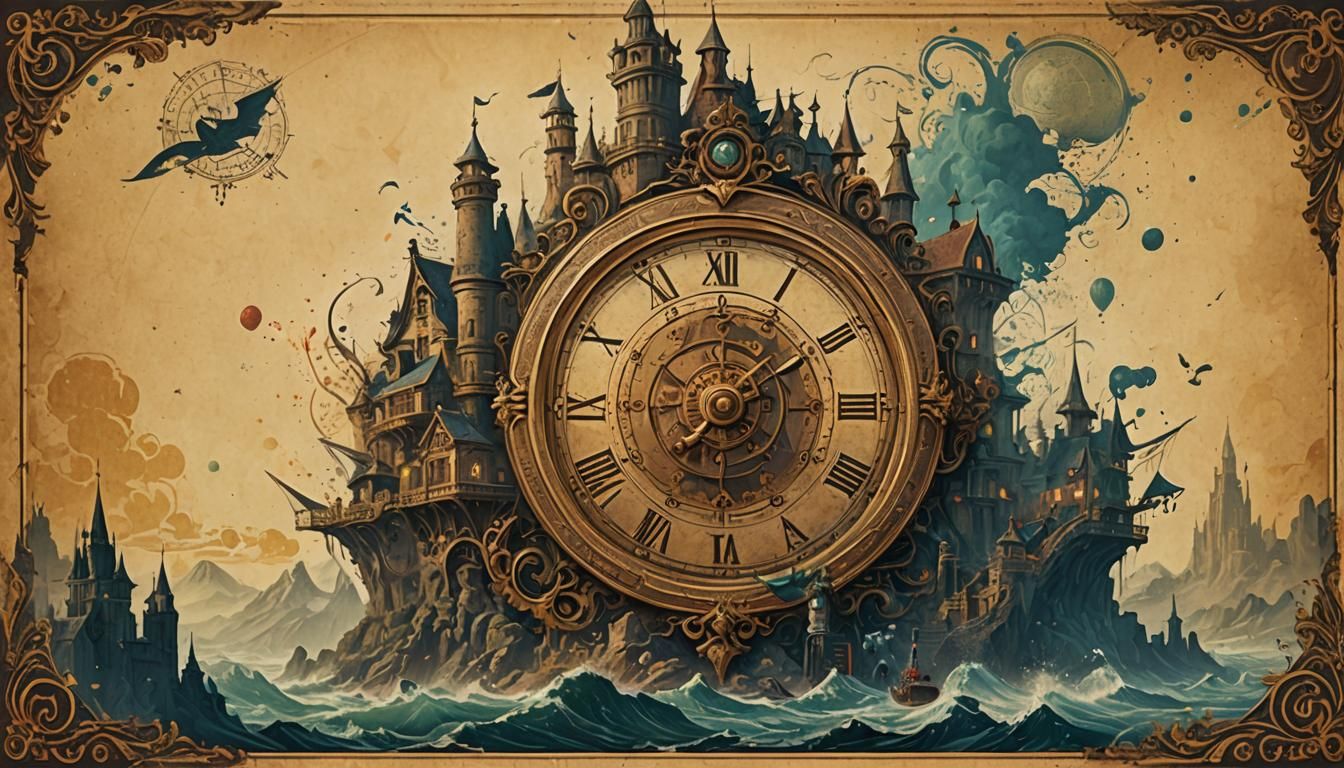 Fantastical 1800s Document Border in Matte Painting Style