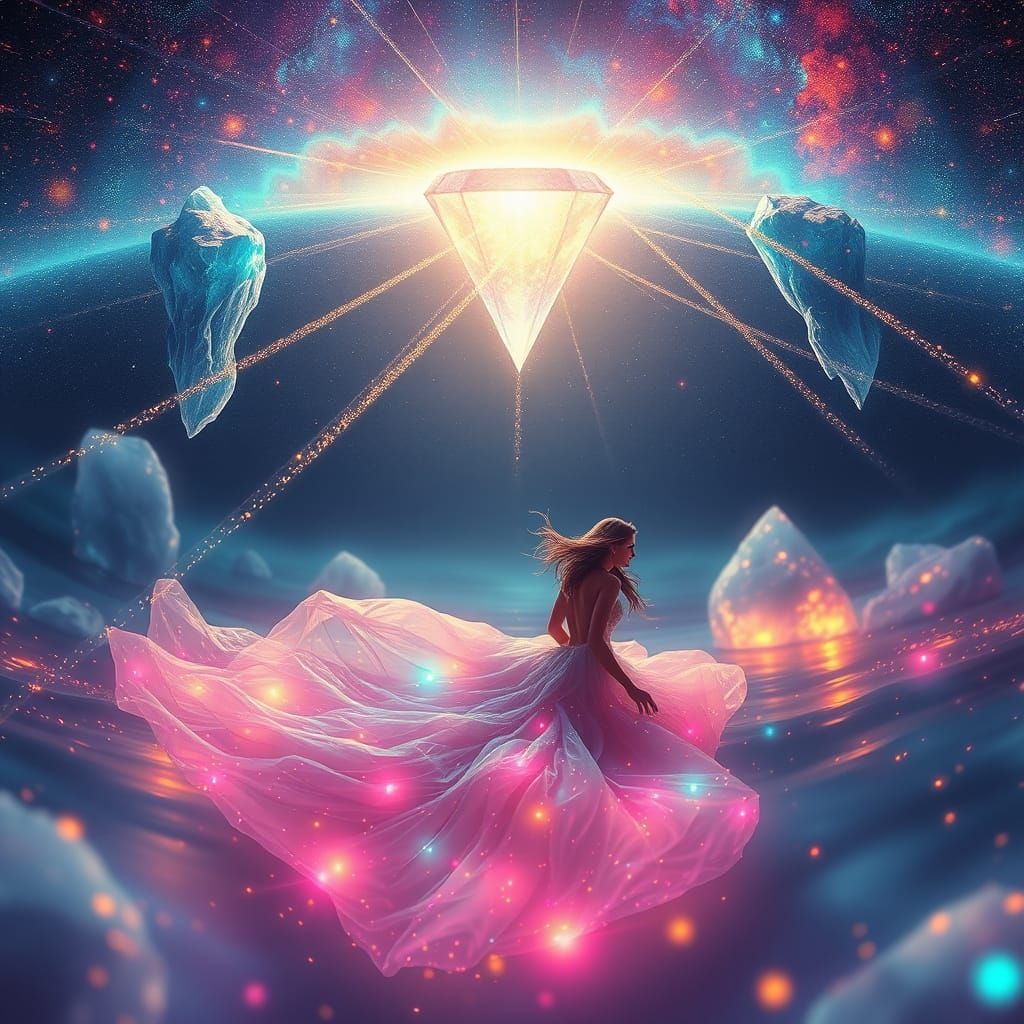 Ethereal Goddess Amidst Celestial Wonders in Cosmic Art