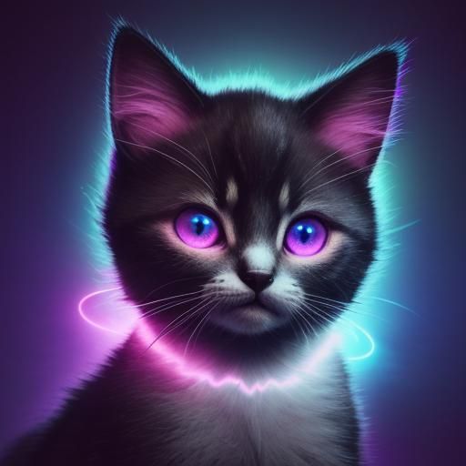 Synthwave Kitten with Hypnotic Gaze