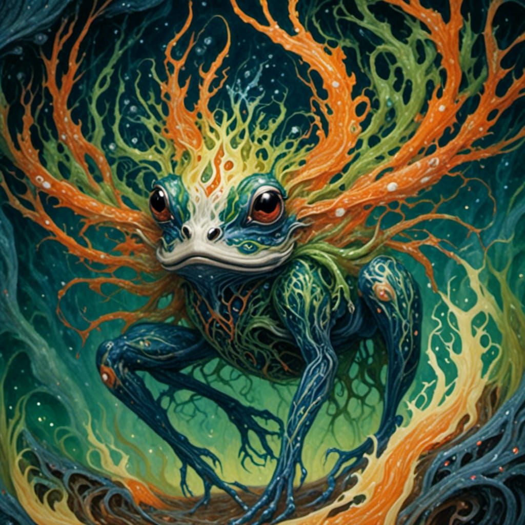 Fire Frog in Swirling Flames: Fantasy Concept Art
