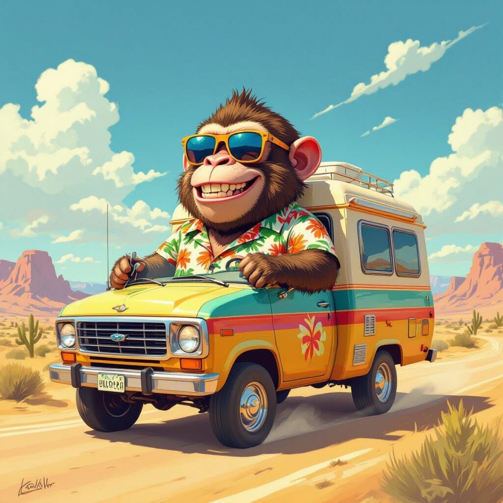 Happy Monkey RV Road Trip: Vibrant Art Style