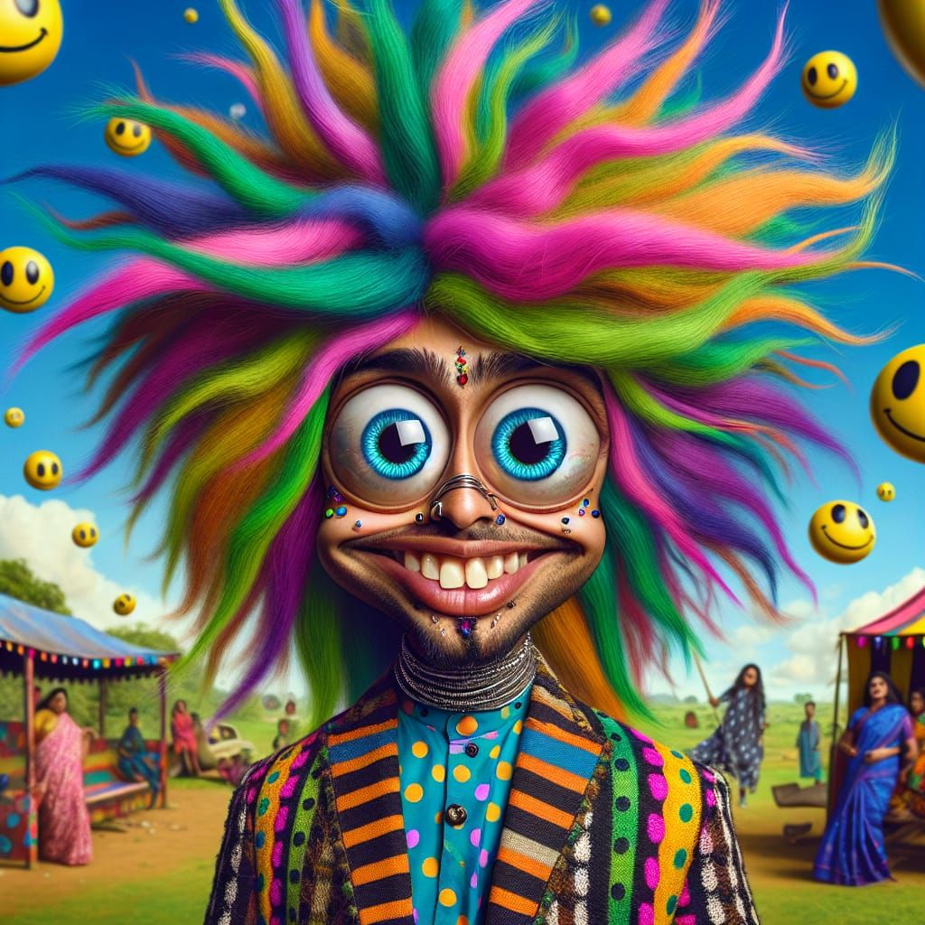 Whimsical Portrait of a Person with Multicolored Hair