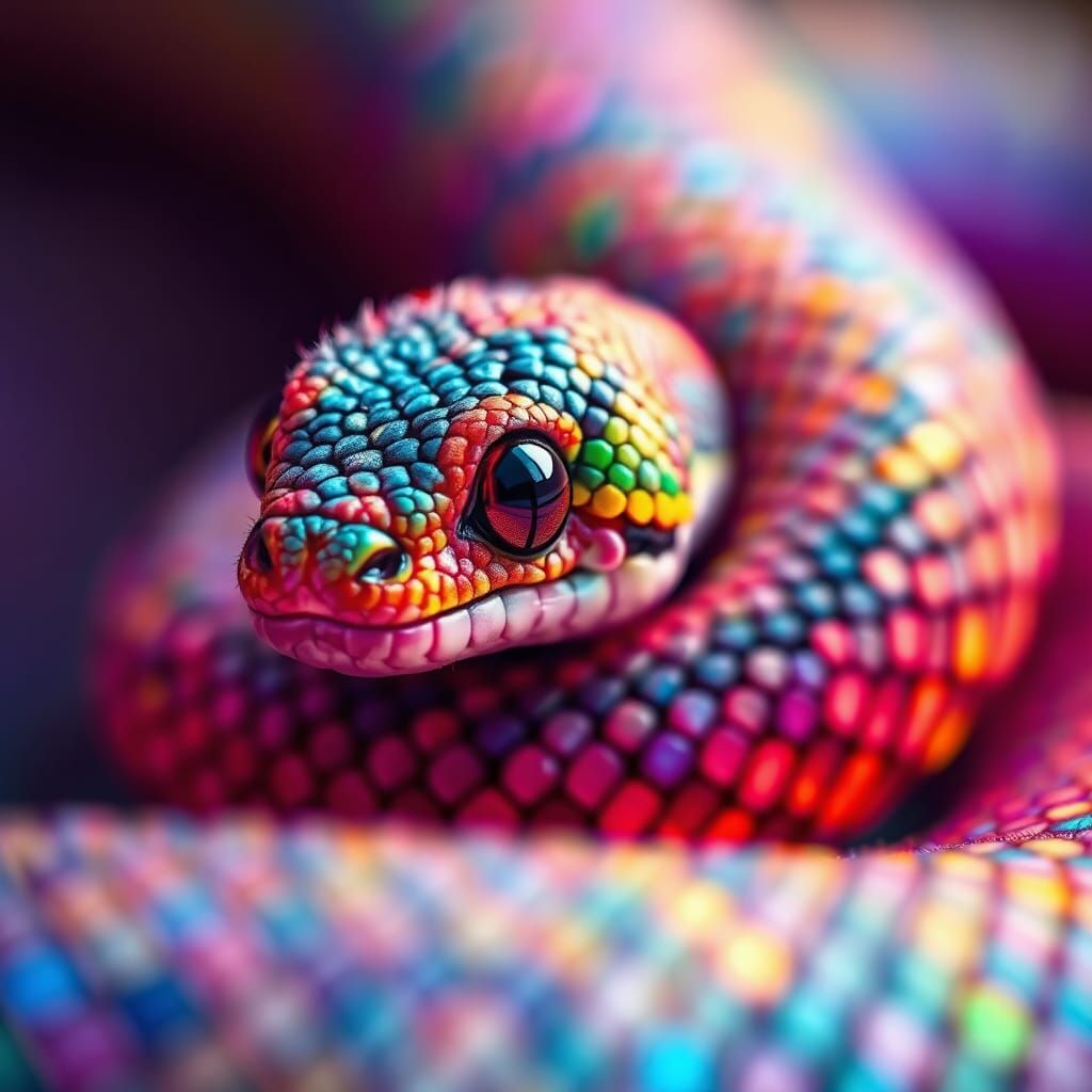 Fluffy Baby Snake in Colorful 3D Digital Art