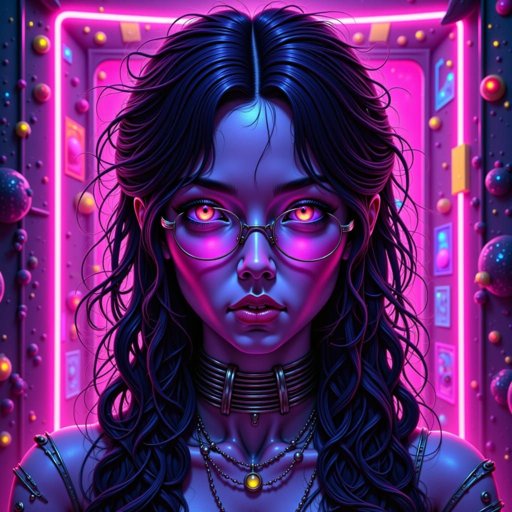 Neon Dreams: Woman in a Grungy Cyberpunk Cityscape