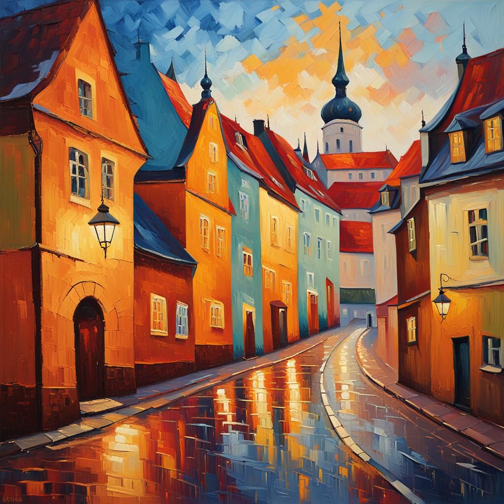 Tallinn Cityscape: Neo-Impressionist Oil Painting