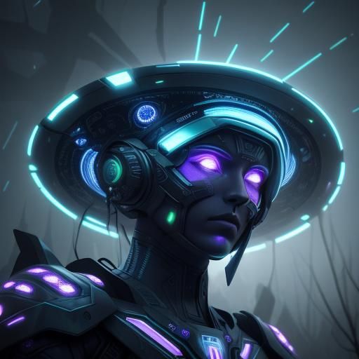 Futuristic UFO with Holy Symbols in Foggy Forest