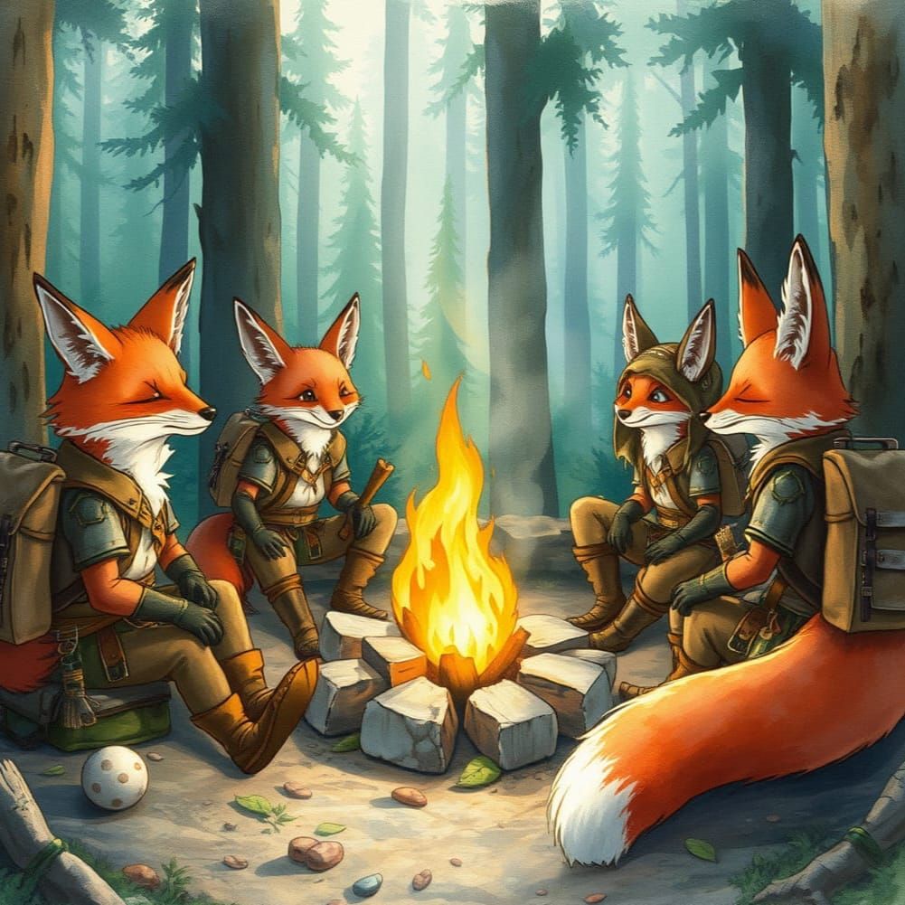 Fox Adventurers Relaxing, Studio Ghibli Style