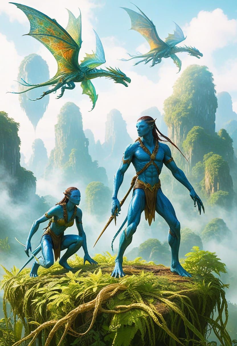 Majestic, Ethereal Dragon Soars through Cosmic Jungle with S...