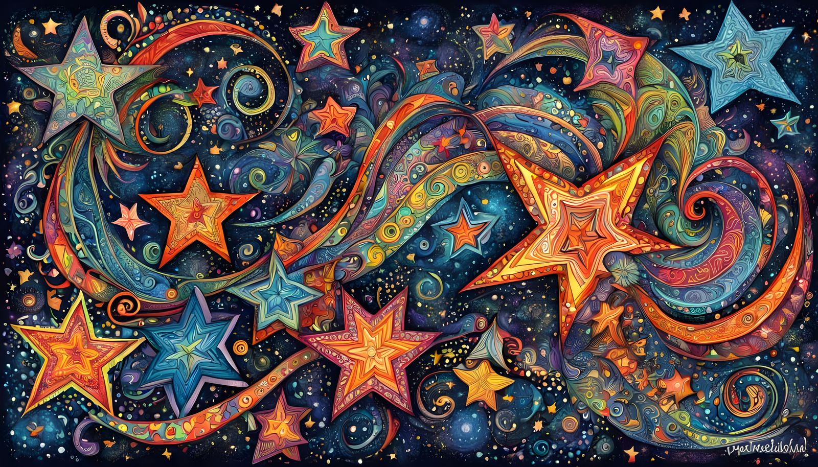 Zentangle stars; whimsical colorful  vortexes; high speed st...