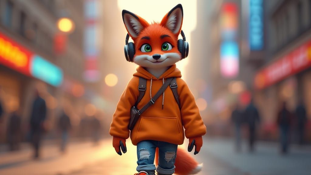 Stylish Fox Takes a Walk in the City