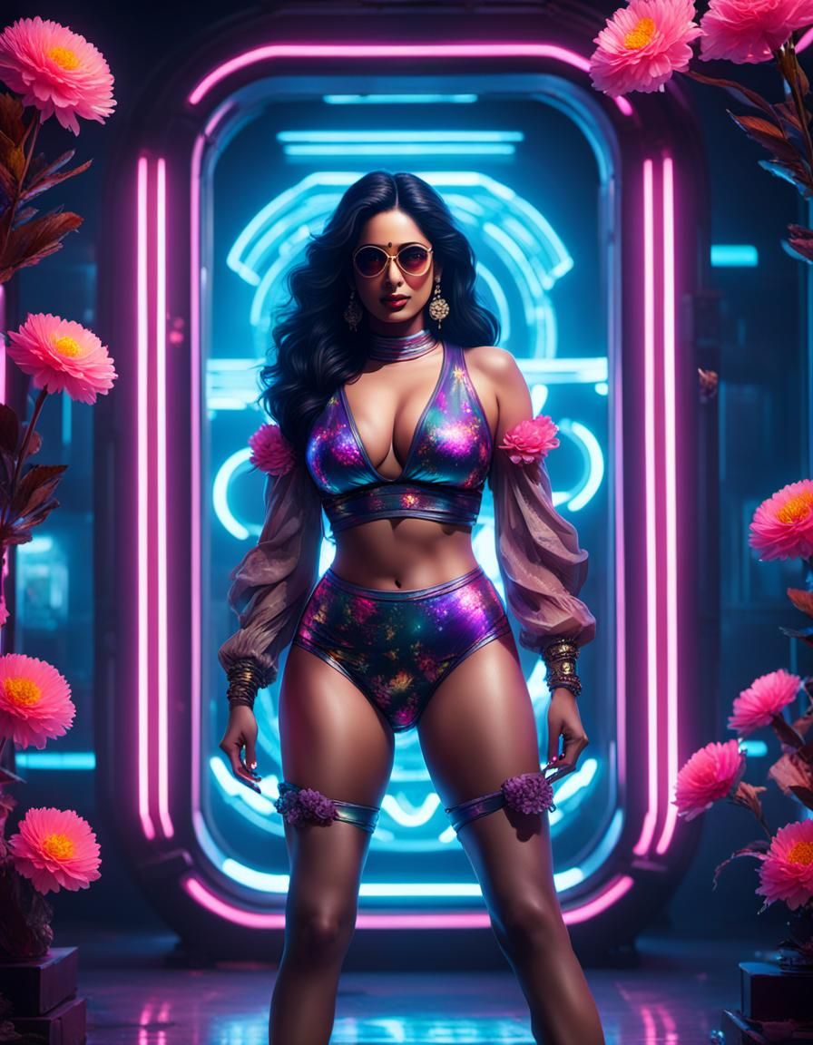 Fantasy Goddess in Cyberpunk Neon Bloom