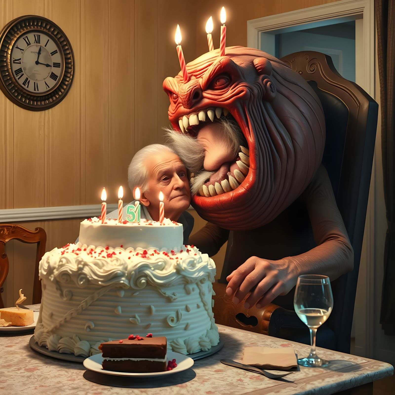 Menacing Birthday Cake Attacks Elderly Man at Dinner