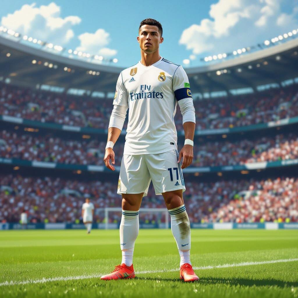 Cristiano Ronaldo on Soccer Field in Digital Art Style