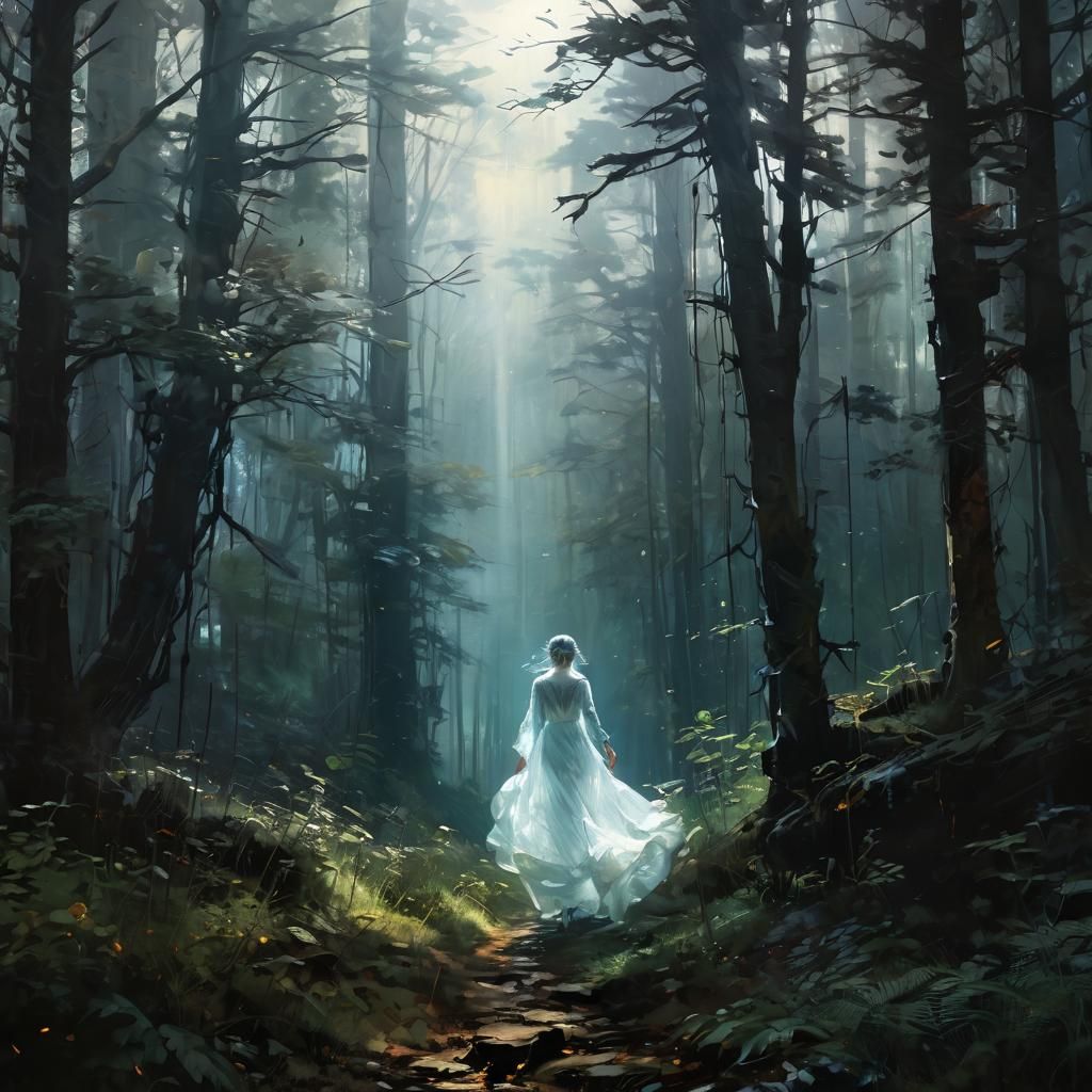 Ethereal Spirit Moving Through Forest, Fine Art Painting