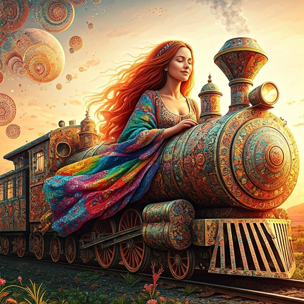 Whimsical Boho Train with Tessellations and Bubbles